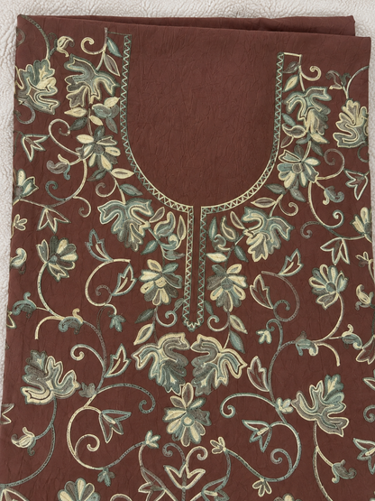 Kashmiri Botti Aari 2 Piece Unstitched Suit  | Brown