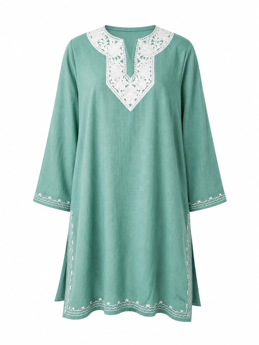 Noor : Aari embroidery summer kurti | Ocean Teal