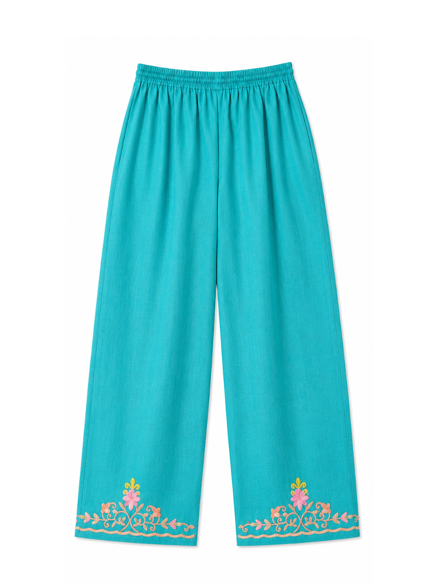 Kashmiri Manual Aari worked cotton Co-Ord Set | Ocean Breeze