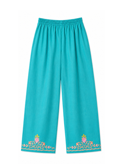 Kashmiri Manual Aari worked cotton Co-Ord Set | Ocean Breeze