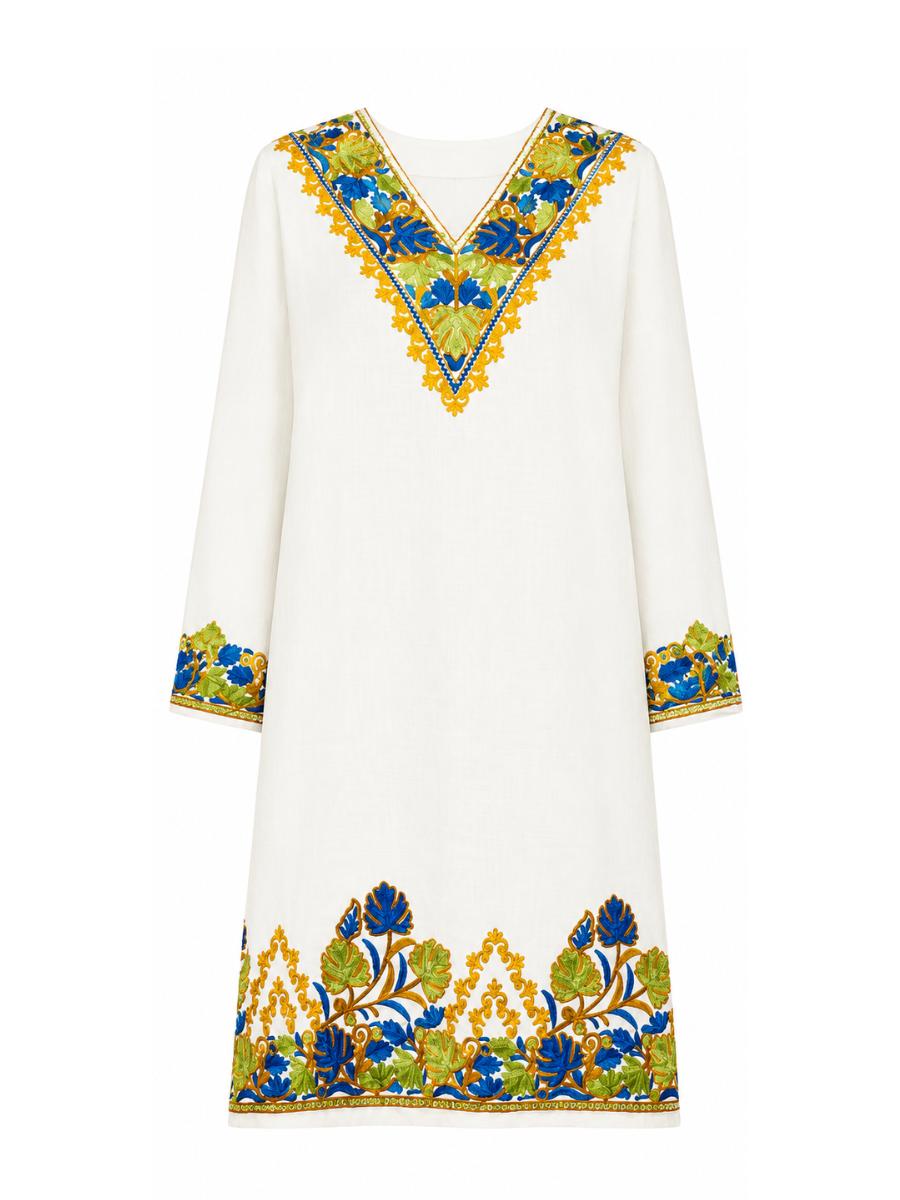 Noor : Kashmiri Aari embroidery summer Co-Ord Set | Light Gray