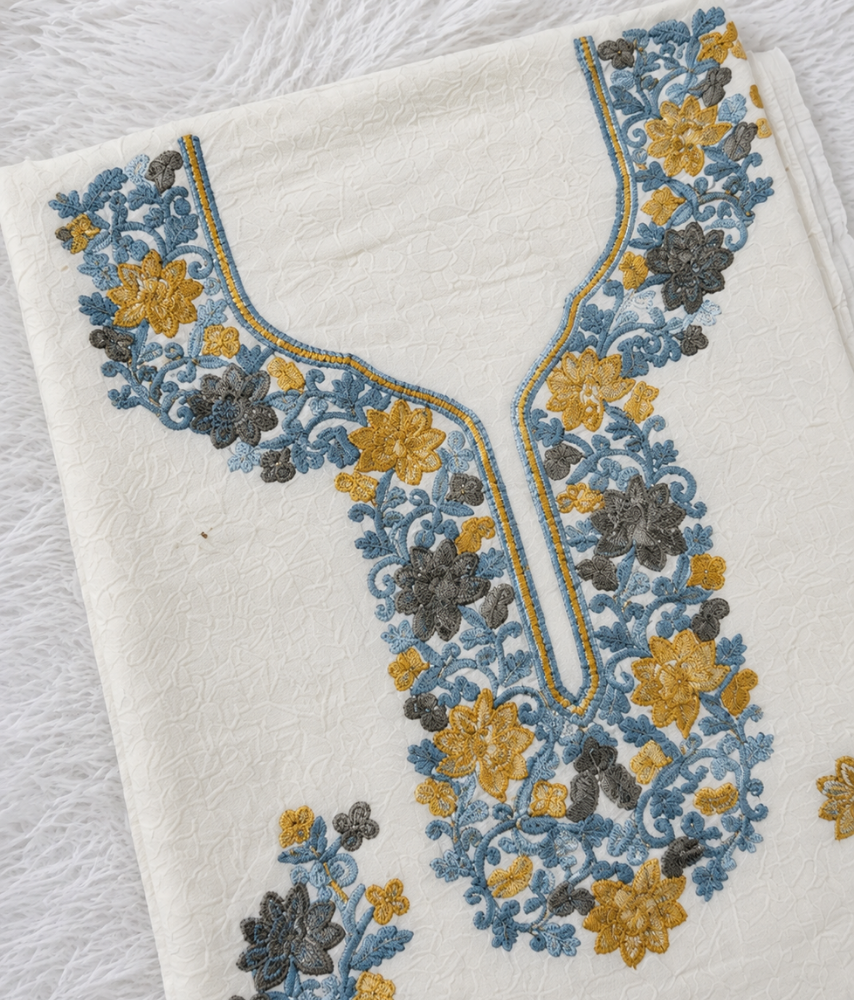 Gul Kashmiri Aari 2 Piece Unstitched Suit  |  Light Gray