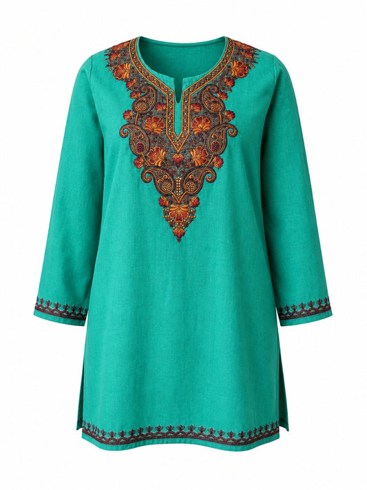 Noor : Aari embroidery summer kurti | Ocean Teal
