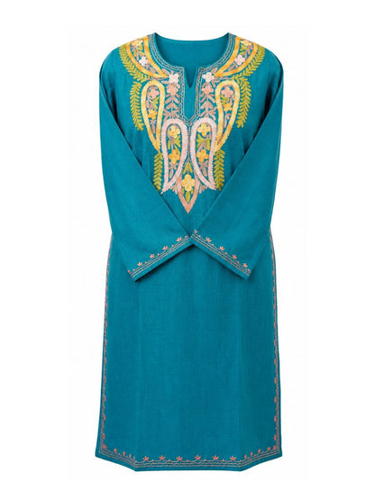 Kashmiri Manual Aari worked cotton Co-Ord Set | Ocean Breeze