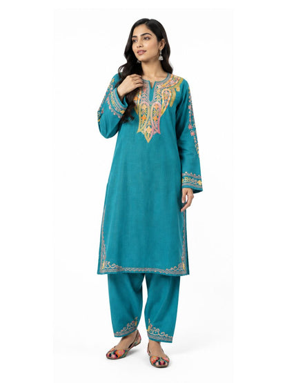 Kashmiri Manual Aari worked cotton Co-Ord Set | Ocean Breeze