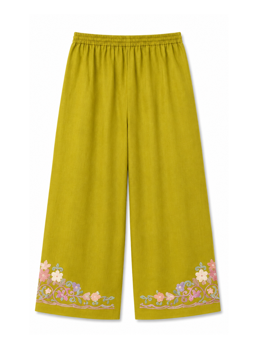 Noor : Kashmiri Aari embroidery summer Co-Ord Set | Olive Green