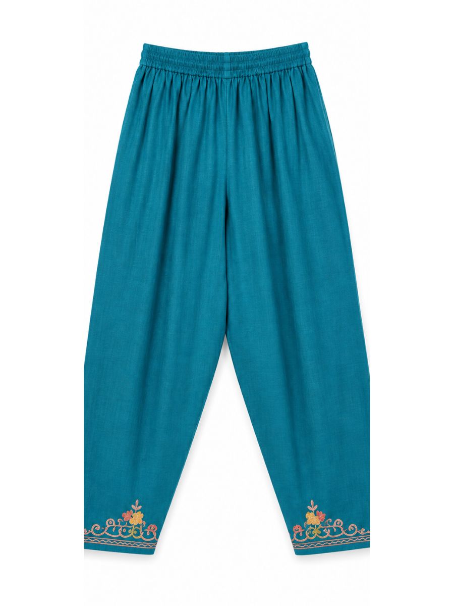 Kashmiri Manual Aari worked cotton Co-Ord Set | Ocean Breeze