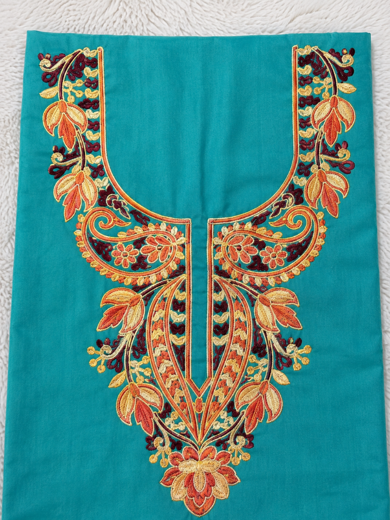 Gul Kashmiri Aari 2 Piece Unstitched Suit  |  Dark Teal