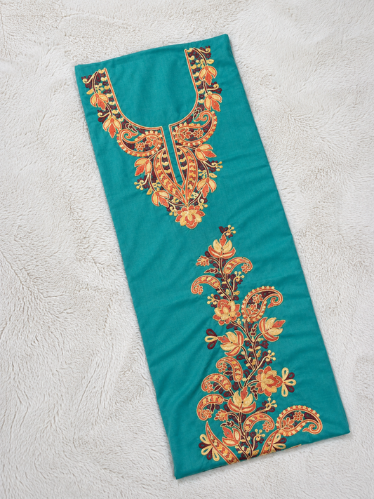 Gul Kashmiri Aari 2 Piece Unstitched Suit  |  Dark Teal