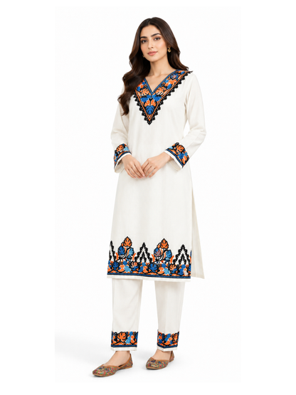 Noor : Kashmiri Aari embroidery summer Co-Ord Set | Light Gray