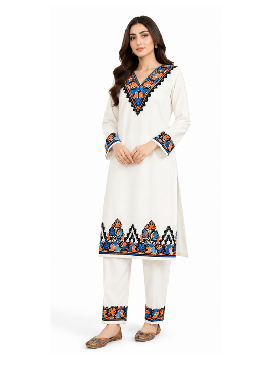 Noor : Kashmiri Aari embroidery summer Co-Ord Set | Light Gray