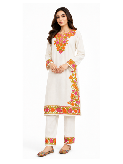 Noor : Kashmiri Aari embroidery summer Co-Ord Set | Light Gray