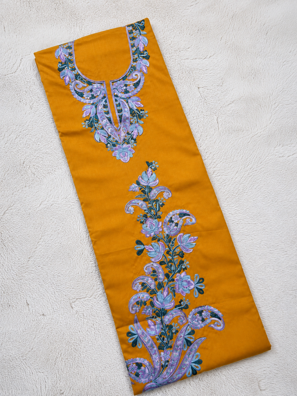 Gul Kashmiri Aari 2 Piece Unstitched Suit  |  Mustard Yellow
