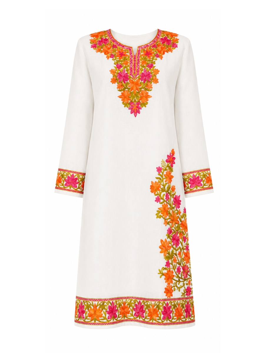 Noor : Kashmiri Aari embroidery summer Co-Ord Set | Light Gray