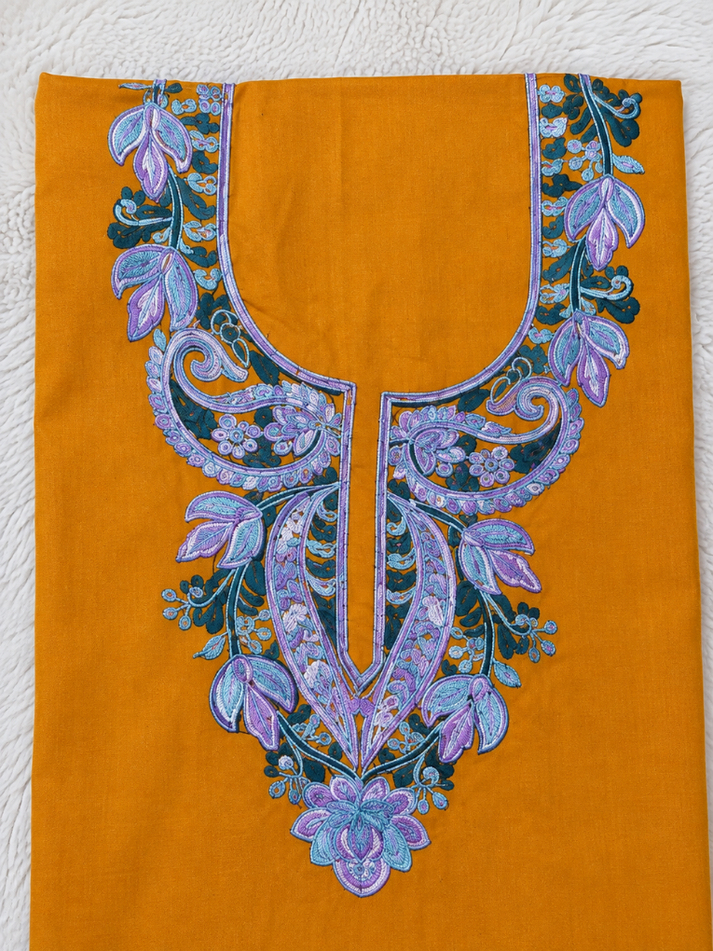 Gul Kashmiri Aari 2 Piece Unstitched Suit  |  Mustard Yellow