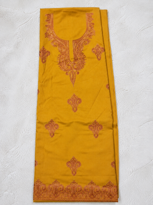 Gul Kashmiri Aari 2 Piece Unstitched Suit  |  Mustard Yellow