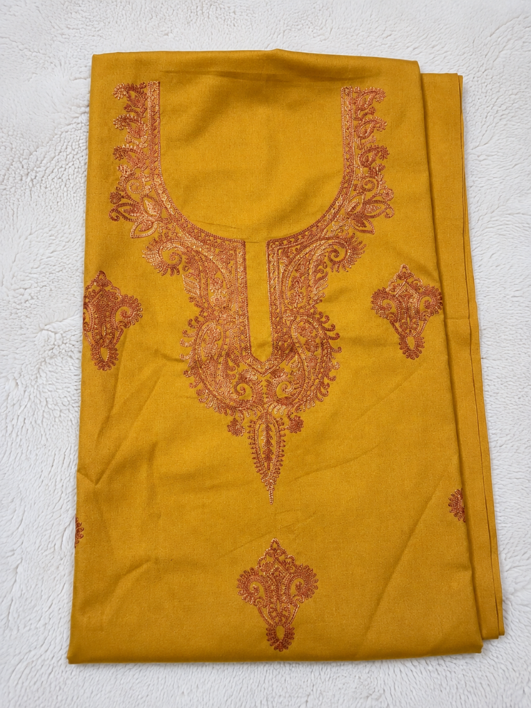 Gul Kashmiri Aari 2 Piece Unstitched Suit  |  Mustard Yellow