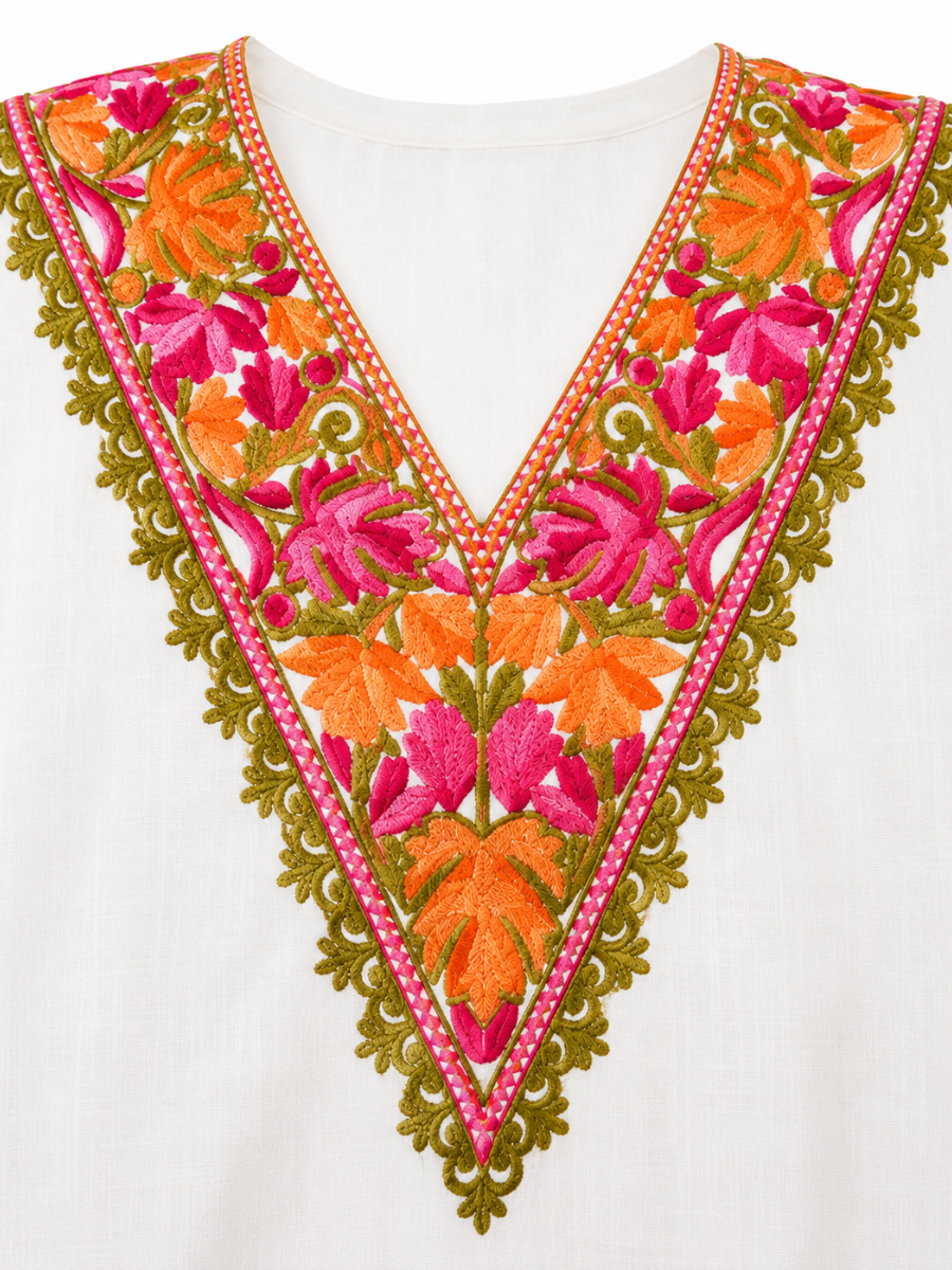 Noor : Kashmiri Aari embroidery summer Co-Ord Set | Light Gray