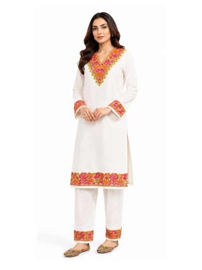 Noor : Kashmiri Aari embroidery summer Co-Ord Set | Light Gray