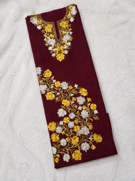 Gul Kashmiri Aari 2 Piece Unstitched Suit  |  Dark Red
