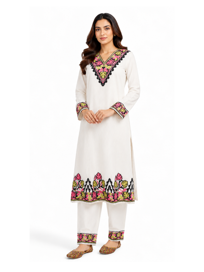 Noor : Kashmiri Aari embroidery summer Co-Ord Set | Light Gray