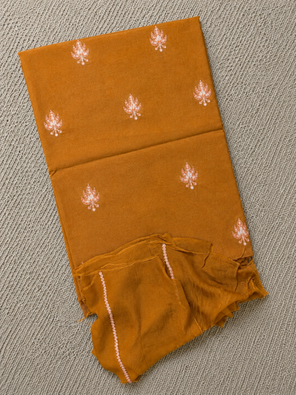 Kashmiri Botti Tilla 3 Piece Unstitched Alpine Cotton Suit | Brown
