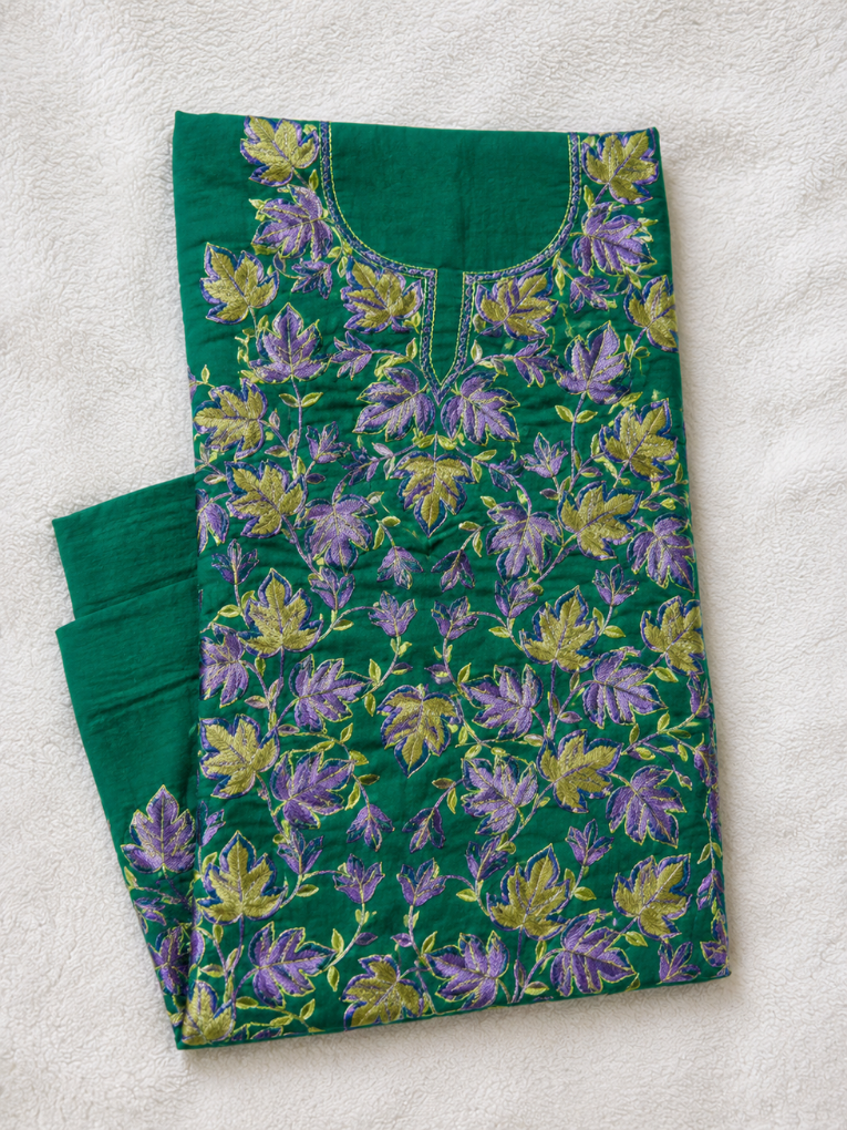 Chinar Motif Kashmiri Aari 2 Piece Unstitched Suit  |  Dark Teal
