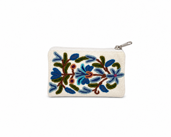 Azure Bloom Embroidered Pouch