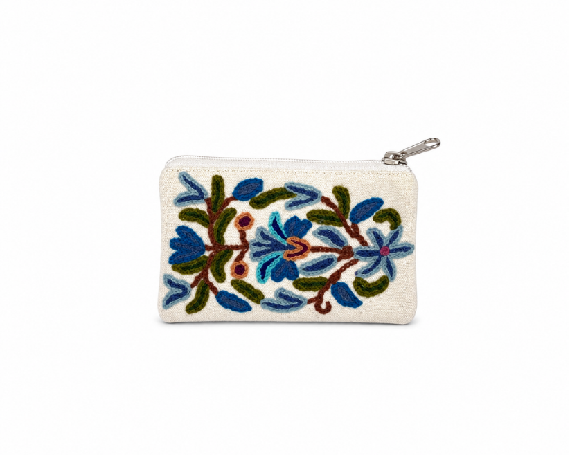 Azure Bloom Embroidered Pouch