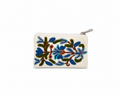 Azure Bloom Embroidered Pouch