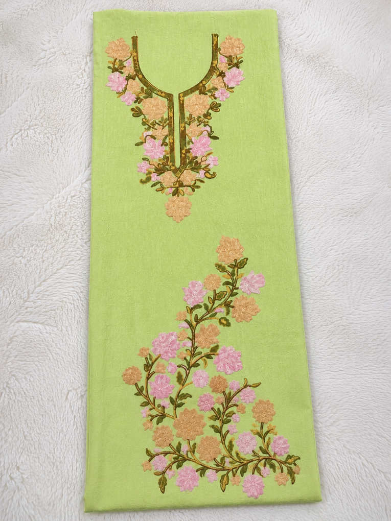 Gul Kashmiri Aari 2 Piece Unstitched Suit  |  Bright Olive