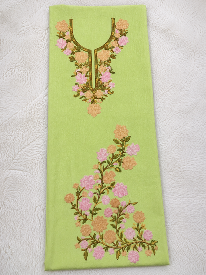 Gul Kashmiri Aari 2 Piece Unstitched Suit  |  Bright Olive