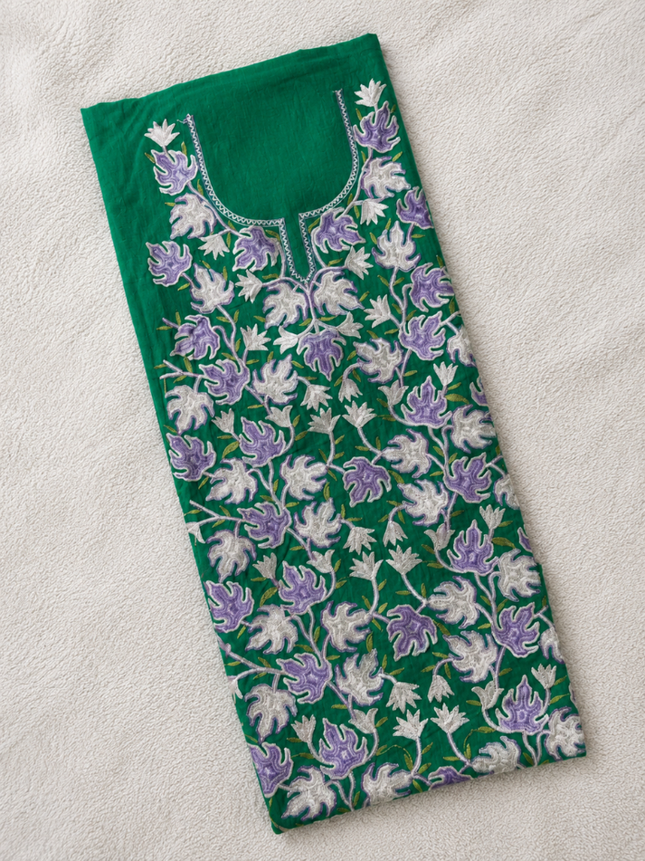 Chinar Motif Kashmiri Aari 2 Piece Unstitched Suit  |  Dark Teal
