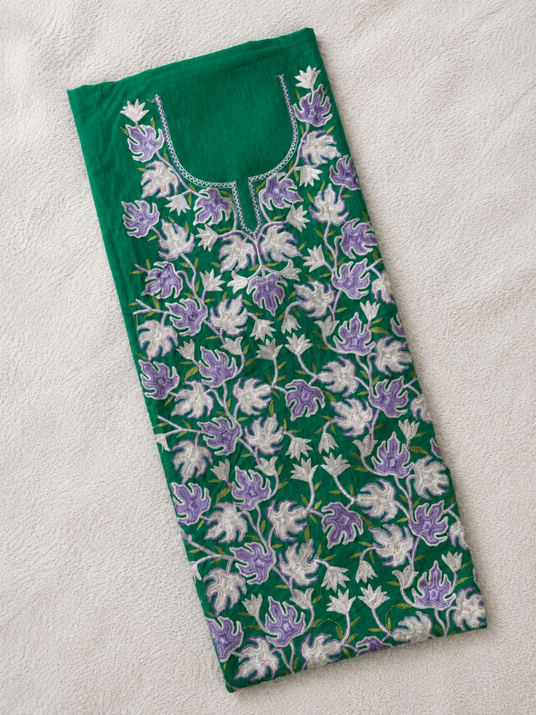 Chinar Motif Kashmiri Aari 2 Piece Unstitched Suit  |  Dark Teal