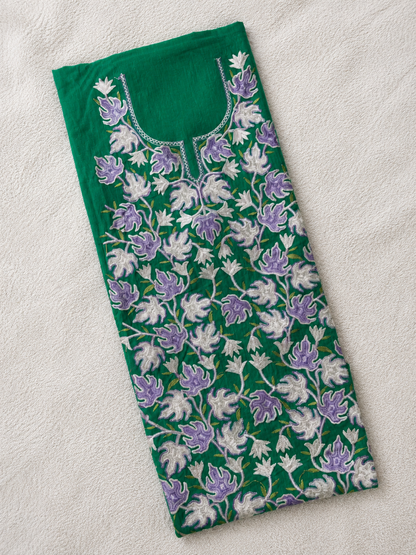 Chinar Motif Kashmiri Aari 2 Piece Unstitched Suit  |  Dark Teal