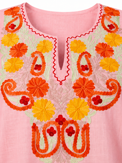 Kashmir Aari cotton Co-Ord Set | Rose Pink