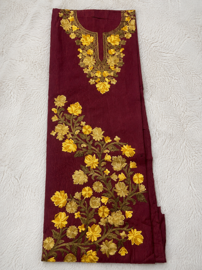 Gul Kashmiri Aari 2 Piece Unstitched Suit  |  Dark Red
