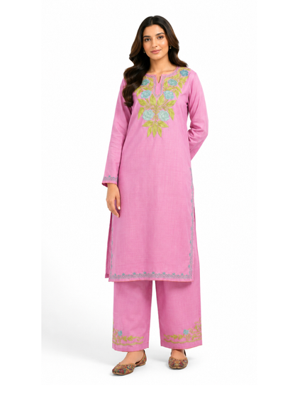 Kashmir Aari cotton Co-Ord Set | Vintage Pink