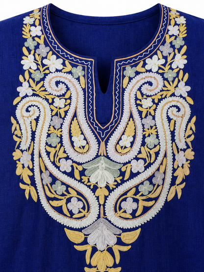 Kashmiri Manual Aari worked Cotton Co-Ord Set | Royal Indigo