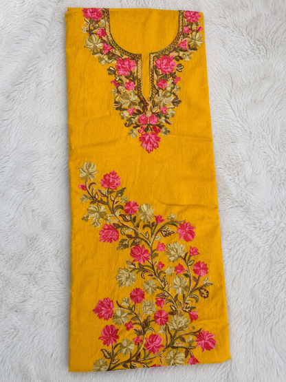 Gul Kashmiri Aari 2 Piece Unstitched Suit  | Mustard