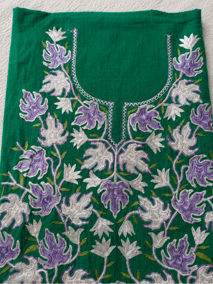 Chinar Motif Kashmiri Aari 2 Piece Unstitched Suit  |  Dark Teal