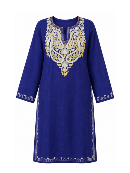Kashmiri Manual Aari worked Cotton Co-Ord Set | Royal Indigo