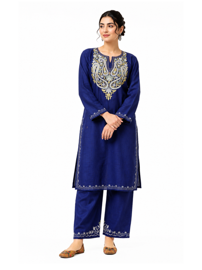 Kashmiri Manual Aari worked Cotton Co-Ord Set | Royal Indigo