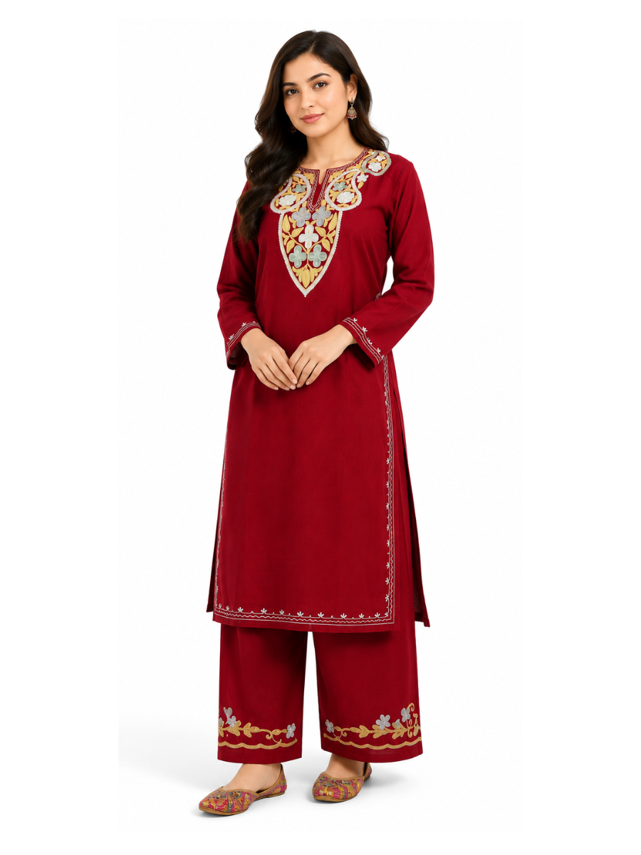 Kashmir Aari cotton Co-Ord Set | Plum