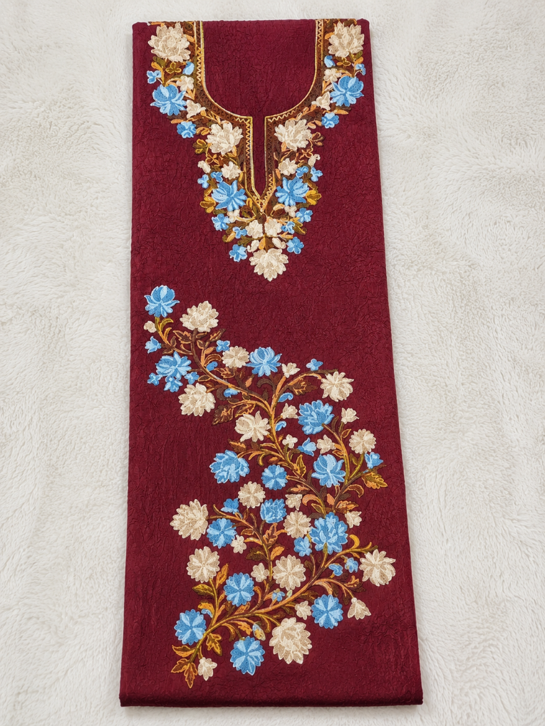 Gul Kashmiri Aari 2 Piece Unstitched Suit  | Dark Red