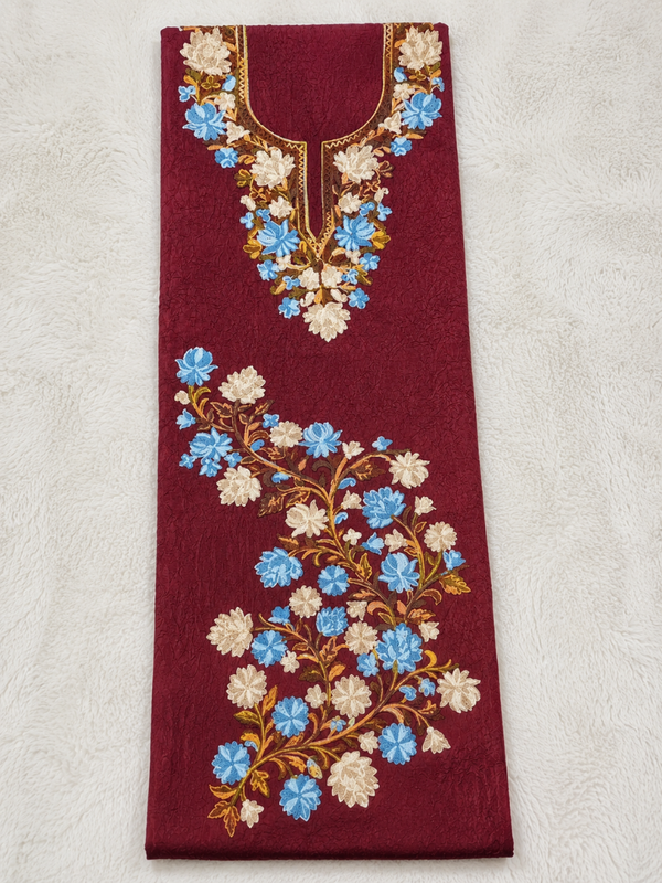 Gul Kashmiri Aari 2 Piece Unstitched Suit  | Dark Red