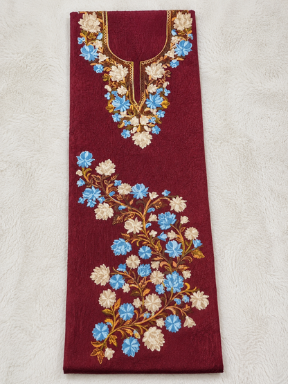 Gul Kashmiri Aari 2 Piece Unstitched Suit  | Dark Red