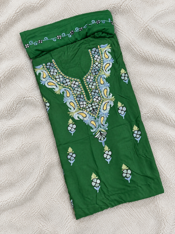 Kashmiri Botti Aari 3 Piece Unstitched Suit  | Green