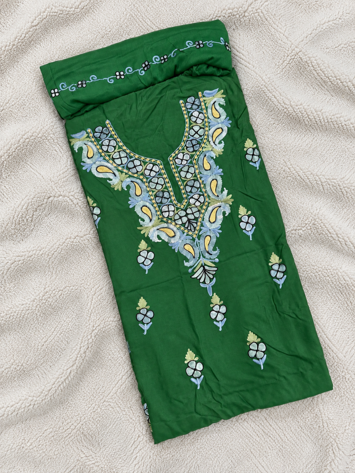 Kashmiri Botti Aari 3 Piece Unstitched Suit  | Green