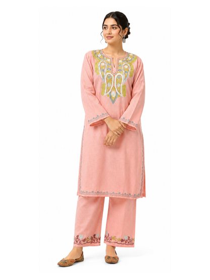 Kashmir Aari cotton Co-Ord Set | Rose Pink